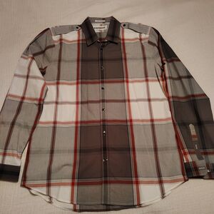 Express Men’s Brown, White & Rust Plaid Button-Down Shirt
